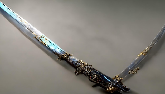 Un cuchillo con un diseño dorado.