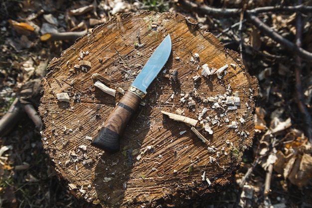 Cuchillo de madera en el jardín.