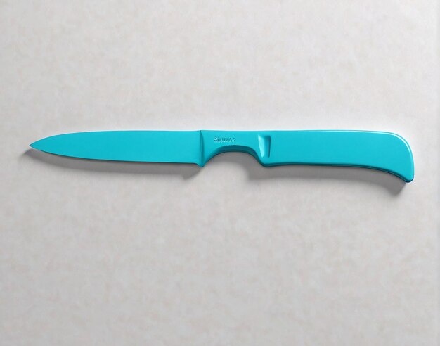 un cuchillo con un mango azul