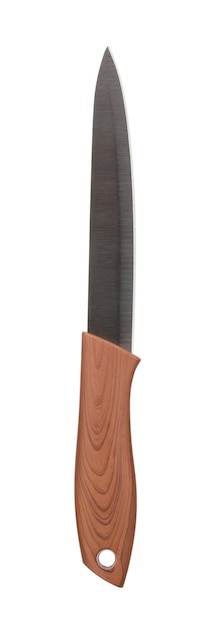 Cuchillo mango de cocina de madera aislado sobre fondo blanco.