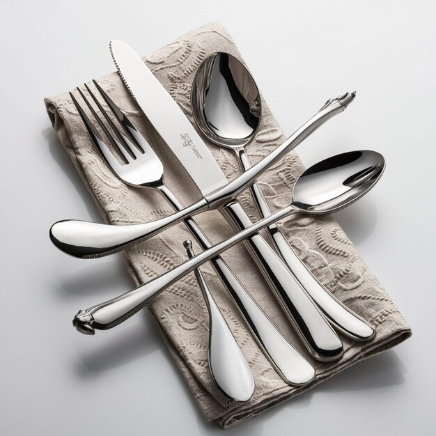 un cuchillo y un tenedor están en una servilleta con un cuchilo y un cuchillos