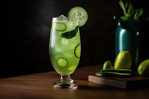 Cucumber Cooler Una bebida refrescante hecha con jugo de pepino, ginebra y jugo de lima.