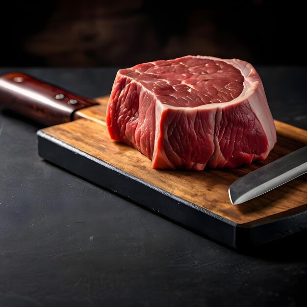 Foto cuello de filete de carne cruda de primera calidad en pizarra negra