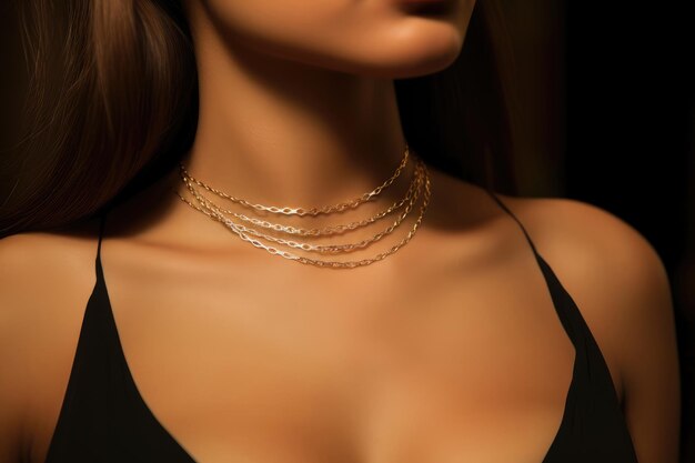 Cuello de mujer con un collar de cadena de oro