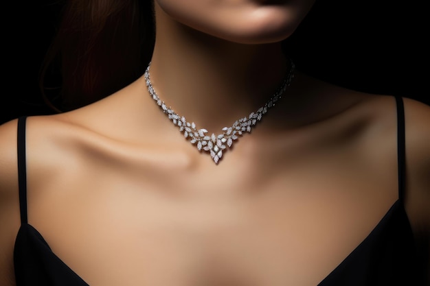 Cuello de mujer con un collar de diamantes