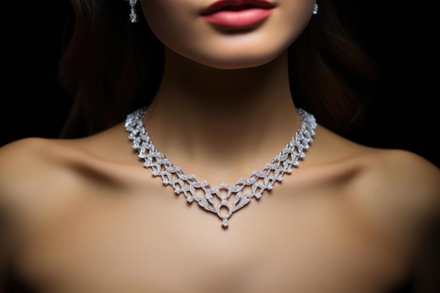 Cuello de mujer con un collar de diamantes