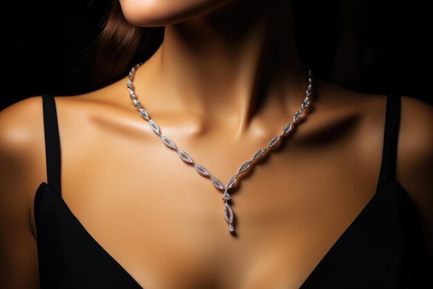 Cuello de mujer con un collar de diamantes