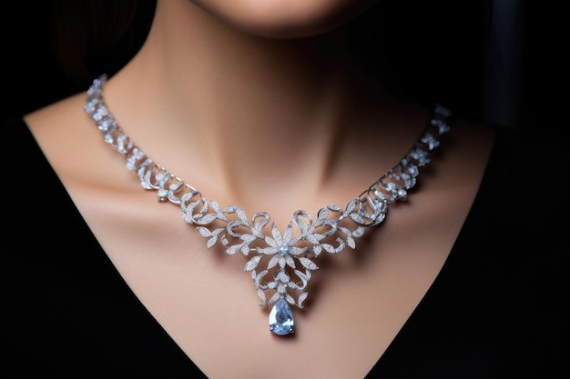 Cuello de mujer con un collar de diamantes