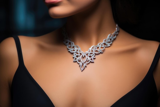 Cuello de mujer con un collar de diamantes