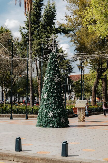 Foto cuenca ecuador zentrum calderon park neue kathedrale weihnachtsbaum