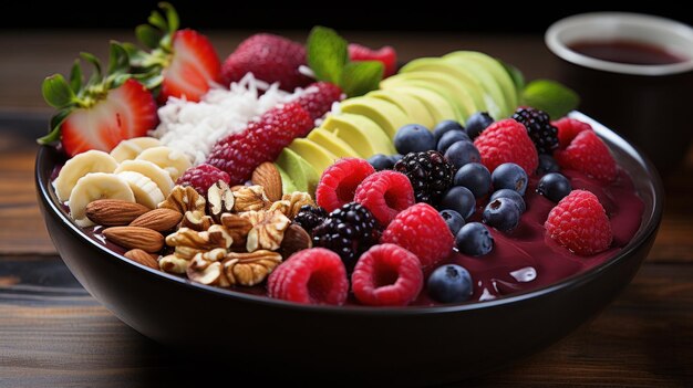 El cuenco de acai es colorido, frutal y nutritivo.