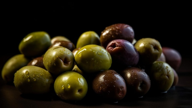 Foto un cuenco de aceitunas con un fondo negro