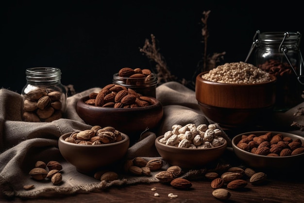 Un cuenco de almendras y un cuenco de almendras