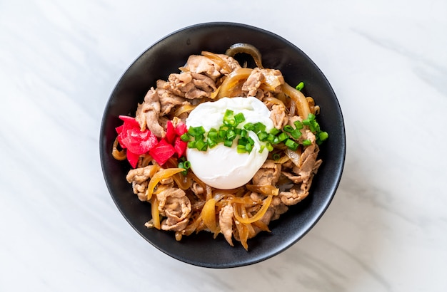 cuenco de arroz de cerdo con huevo (Donburi) - comida japonesa