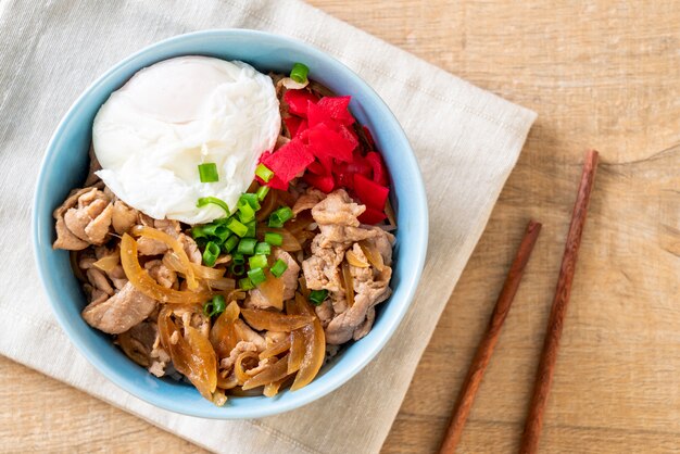 cuenco de arroz de cerdo con huevo (Donburi) - comida japonesa