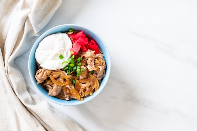 cuenco de arroz con cerdo con huevo (Donburi), estilo de comida japonesa