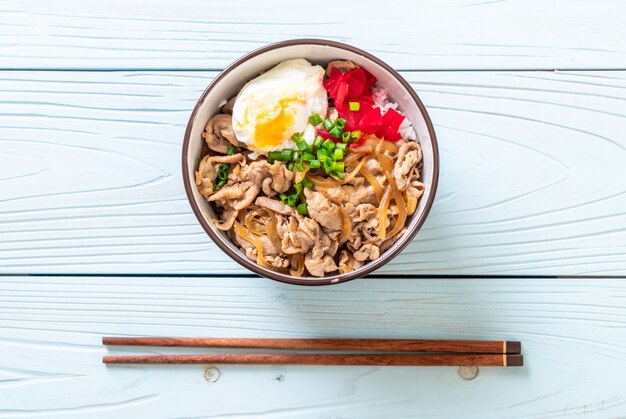 cuenco de arroz con cerdo con huevo (Donburi), estilo de comida japonesa