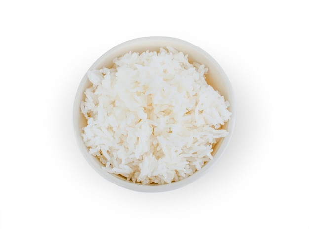 Cuenco de arroz sobre fondo blanco.