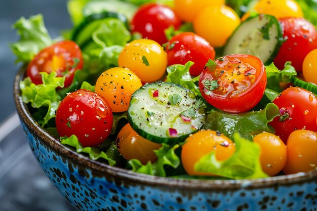 Un cuenco azul vibrante lleno de varias verduras