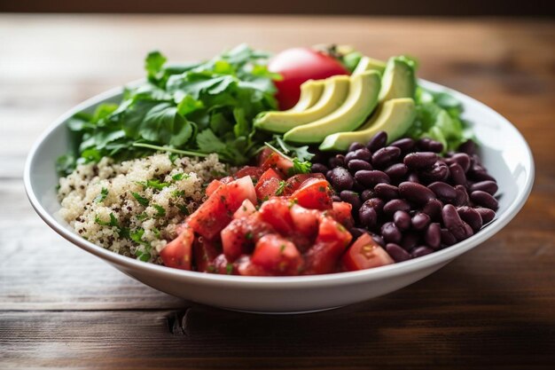 Cuenco de burritos de quinoa y frijol negro