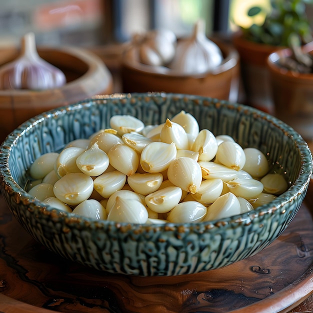 Foto un cuenco de clavos de ajo frescos