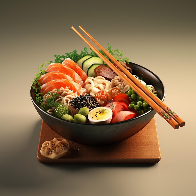 Foto un cuenco de comida japonesa orgánica saludable con palillos generados por ia