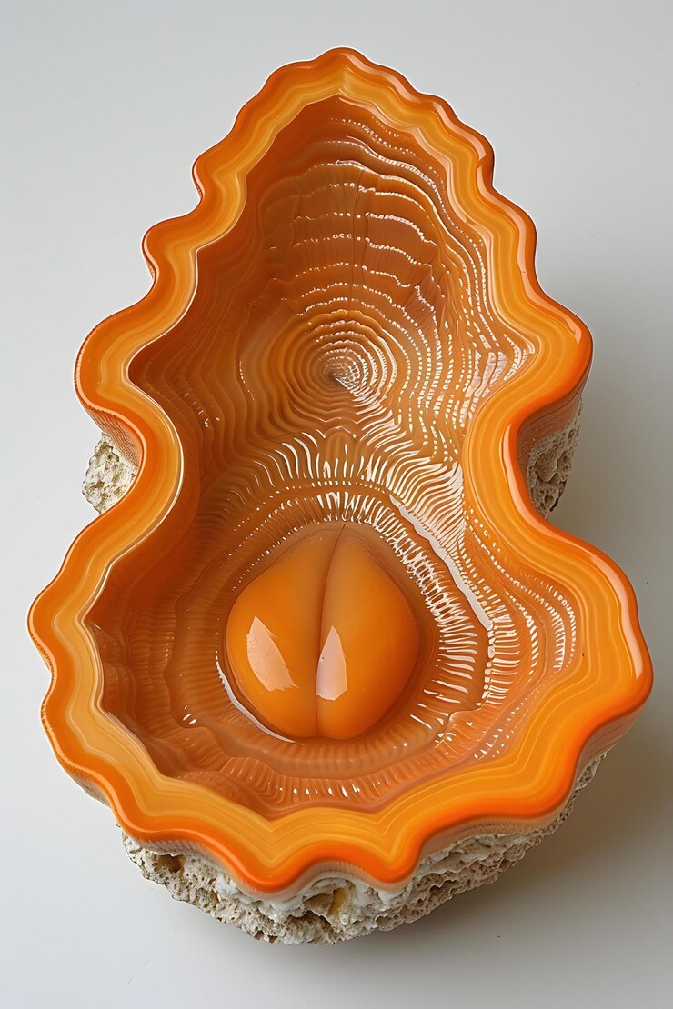 Foto cuenco decorativo naranja y blanco