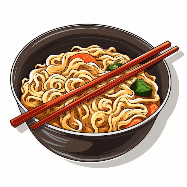 Cuenco de fideos de vector de cocina china con palillos