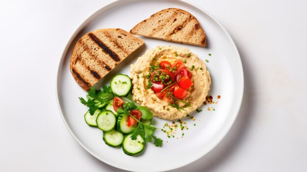 Cuenco de hummus en un fondo blanco vista superior bocadillo casero vegetariano comida árabe