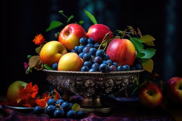 Cuenco de lujo decorado con frutas mixtas IA generativa