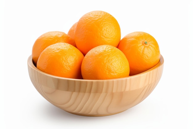 Cuenco de madera lleno de naranjas sobre un fondo blanco sobre una superficie blanca o clara PNG Fondo transparente
