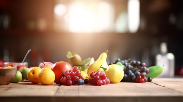 Cuenco de mimbre con manzanas sobre la mesa en la cocina moderna