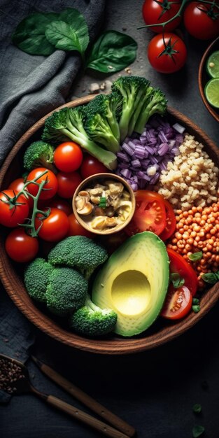 Foto un cuenco nutritivo a base de plantas una colorida armonía de ingredientes frescos