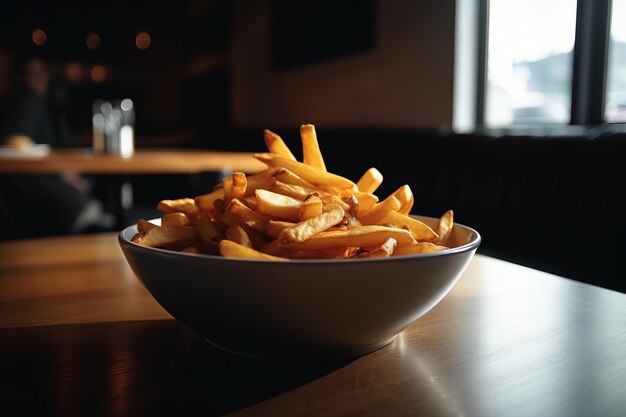 Cuenco de papas fritas en la mesa IA generativa