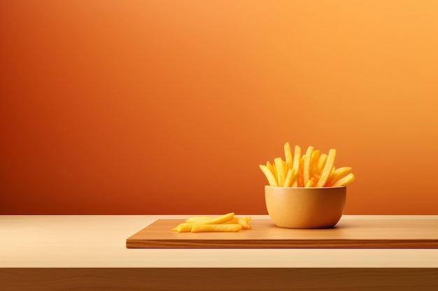 Un cuenco de papas fritas en la tabla de corte IA generativa