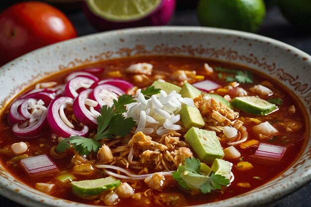 El cuenco de Pozole Flav de primer plano