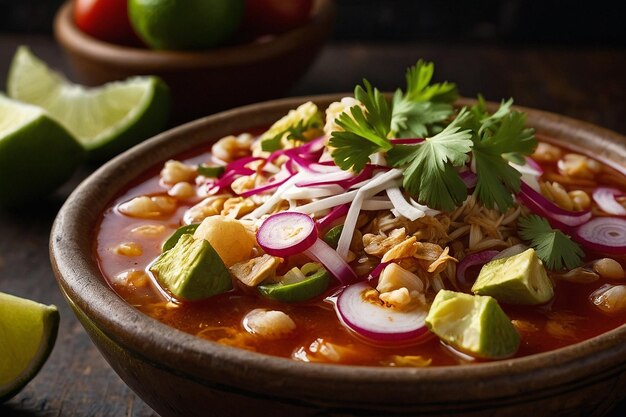 El cuenco de Pozole Flav de primer plano