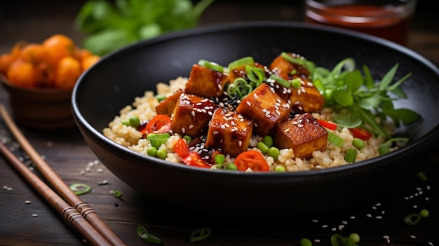 Cuenco de quinoa y tofu casero