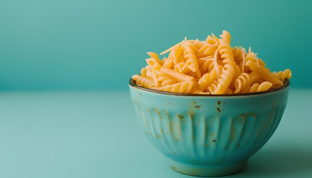 Un cuenco de sabrosa pasta italiana con queso sobre un fondo verde