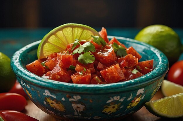 Cuenco de salsa con cuñas de cal frescas