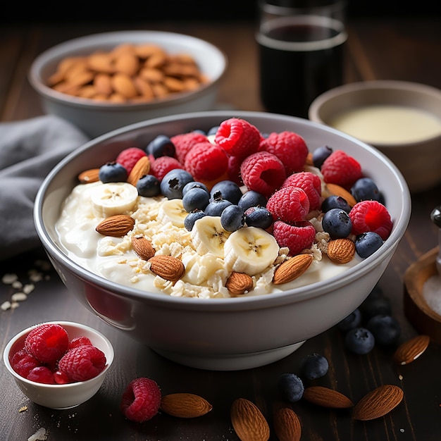 Cuenco de yogur con bayas generativo ai