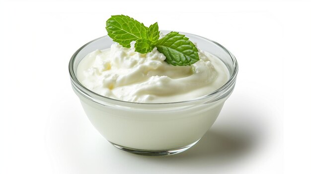 Cuenco de yogur de fondo blanco