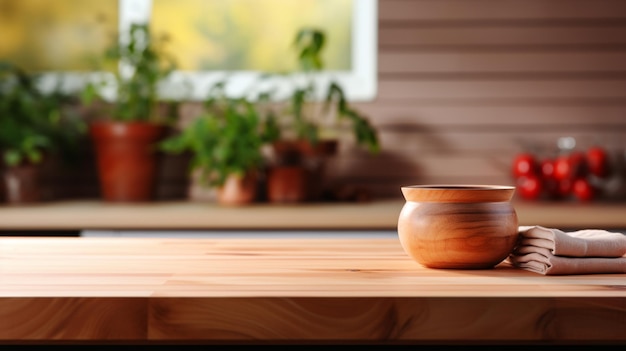 Cuencos decorativos, tazas y macetas de bambú utilizadas para la decoración del comedor. Foto de alta calidad.