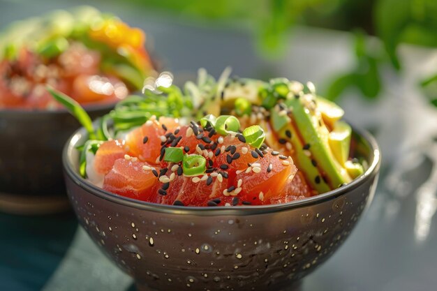 Foto los cuencos de poke la comida tradicional hawaiana