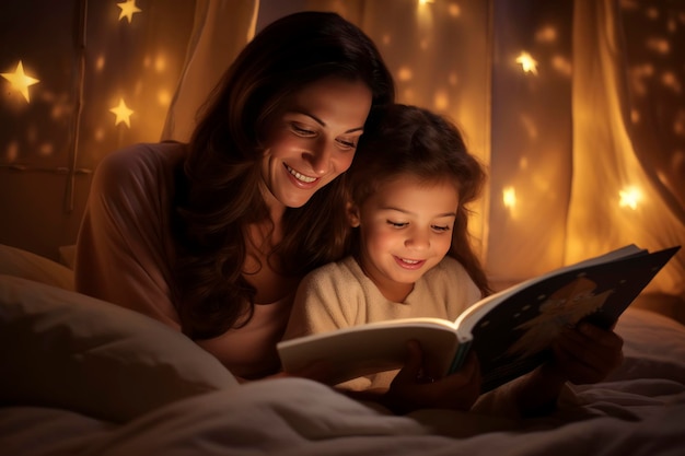 Cuento para dormir madre e hija leyendo