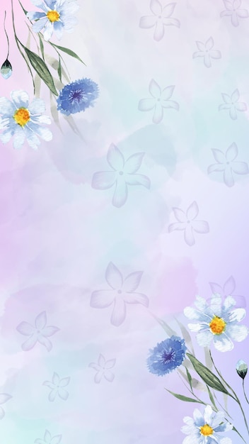 Cuento de Instagram de fondo de acuarela de flores púrpuras y azules 1