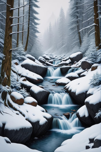 Un cuento de invierno de la serenidad de Mountain Creek en medio de la tranquila nevada