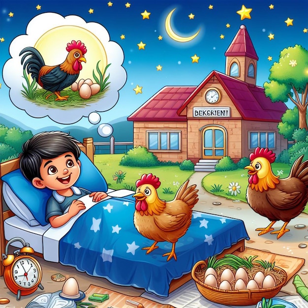 Cuento para niños antes de acostarse soñando con animales Ilustración de dibujos animados para el libro de cuentos escolar ai imágenes