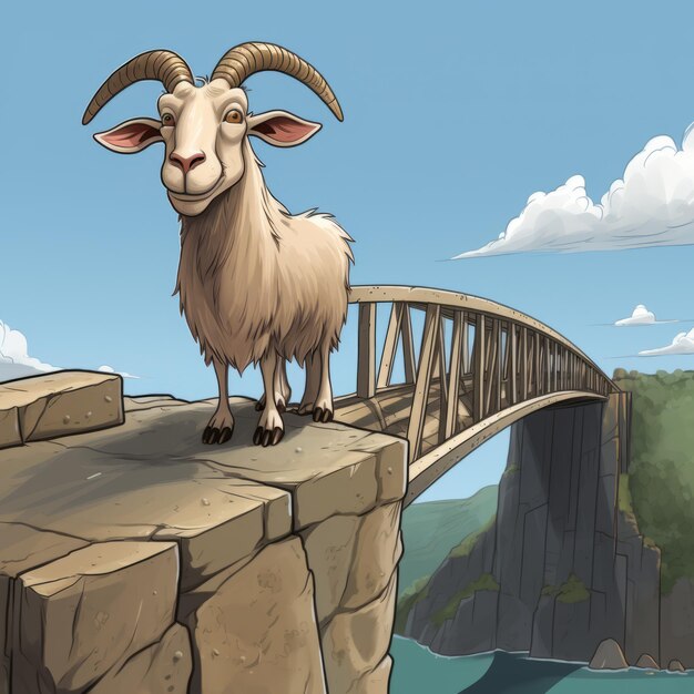 Foto cuentos de trolls un encuentro clásico de dibujos animados con un guardián de puente travieso y una cabra decidida