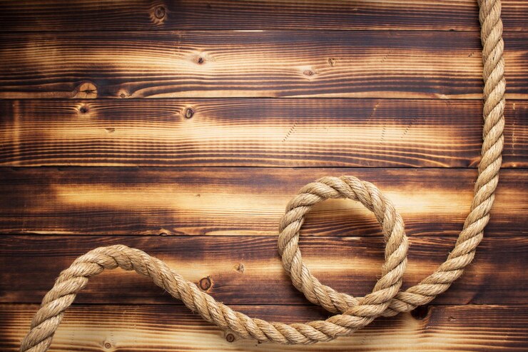 Foto cuerda de barco en el fondo de madera, textura de tablero de tablón